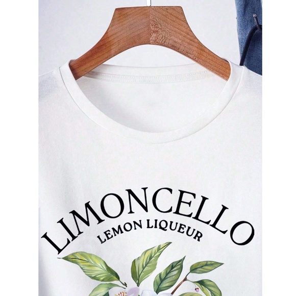 White Crew Neck Tee Shirt Printed Limoncello Lemon Graphic - Picture 3 of 10